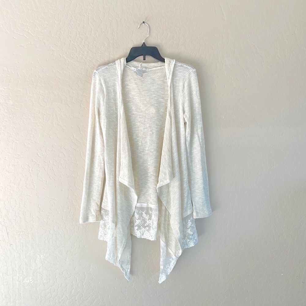 🌿Final Sale‎ American Rag Ivory Pace Trim Hooded Knit Sweater Cardigan